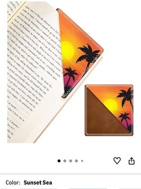 Sunset Sea Faux Leather Corner Bookmark with Palm Tree Design